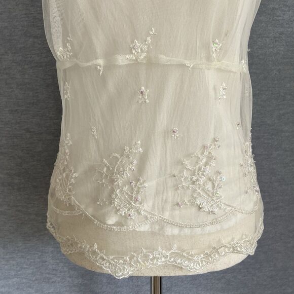 Forever 21 Sheer Vintage Y2K Top Size M Dainty Fairycore Floral Embroidered Mesh - Picture 5 of 14